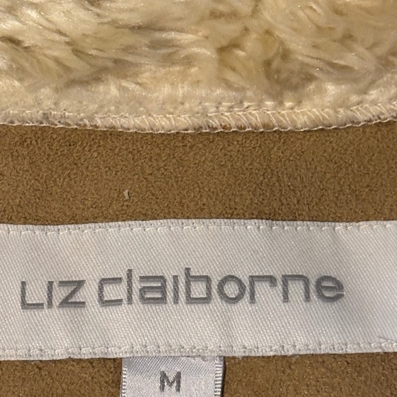 Liz Claiborne Faux Suede Coat Jacket Faux Fur‎ Collar Cuffs Tan Medium M - Picture 9 of 10